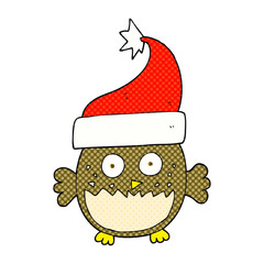 cartoon owl wearing christmas hat