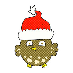 cartoon owl wearing christmas hat