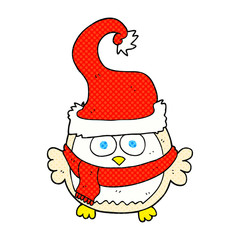 cartoon owl wearing christmas hat