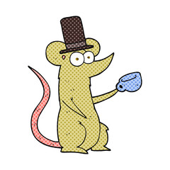 cartoon mouse with cup and top hat