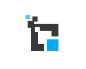simple flat logo of square data pixel with trail