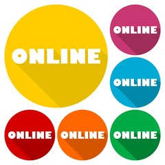 Online Sign, illustration set with long shadow