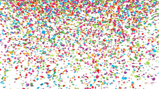 Herab rieselndes, farbenfrohes Konfetti vor wei&szlig;em Hintergrund &ndash; Film, Video, Animation