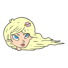 cartoon woman with blowing hair