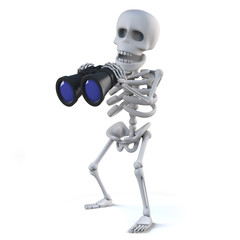 3d Skeleton has some binoculars