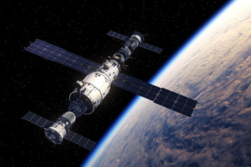 Space Station And Spaceships Orbiting Earth © 3dsculptor