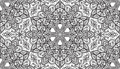 Seamless Abstract Tribal Black-White Pattern. Hand Drawn Ethnic