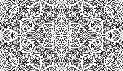 Seamless Abstract Tribal Black-White Pattern. Hand Drawn Ethnic