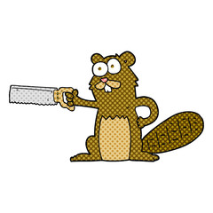 cartoon beaver with saw