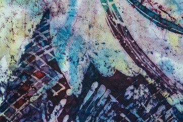 Mountains, fragment, hot batik, background texture, handmade on silk,  abstract surrealism art