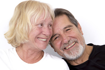 old couple laughing  isolated