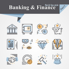 Trendy flat and line Banking and Finance icon m-banking,savings,internet payment security,savings, partnership,online banking,online services,exchange,cash.For apps,developers,designers.