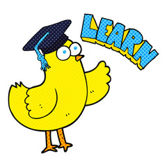 cartoon bird with learn text