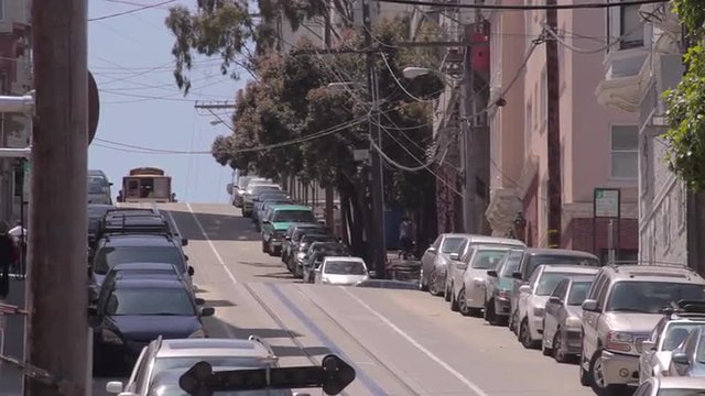 San Francisco Cable Car riding down hill