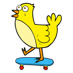 cartoon bird on skateboard