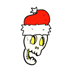 cartoon christmas hat on skull