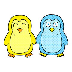 cartoon birds holding hands