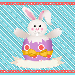 Easter bunny inside egg with banner

