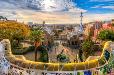 A dream village in Barcelona designed by the architect Gaudi - obrazy, fototapety, plakaty