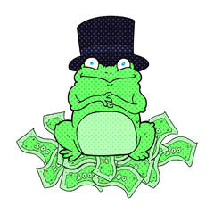 cartoon rich frog in top hat