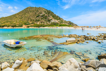 A view of beautiful beach at Punta Molentis bay, Sardinia island, Italy