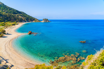 A view of Potami beach with azure sea water, Samos island, Greece