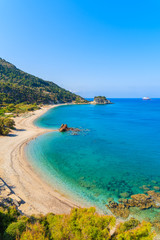 A view of Potami beach with azure sea water, Samos island, Greece