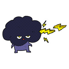 comic book style cartoon raincloud character shooting lightning