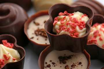Assorted chocolate candies, close up