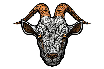 Goat head on white background