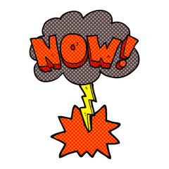 comic book style cartoon now symbol with thundercloud