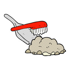 comic book style cartoon dust pan and brush sweeping