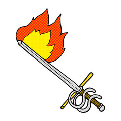 comic book style cartoon flaming sword