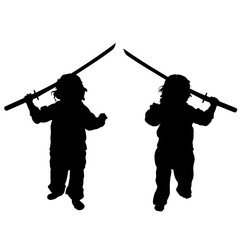 child with samurai sword set illustration