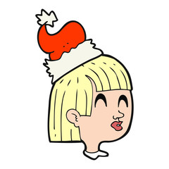 cartoon girl wearing santa hat