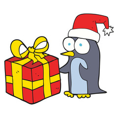 cartoon christmas penguin with present