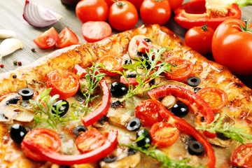 Freshly homemade pizza closeup