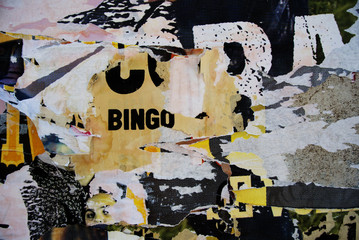 Background collage paper typography texture on wall with bingo w