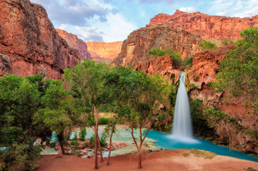 Havasu Falls, waterfalls in the Grand Canyon, Arizona - obrazy, fototapety, plakaty
