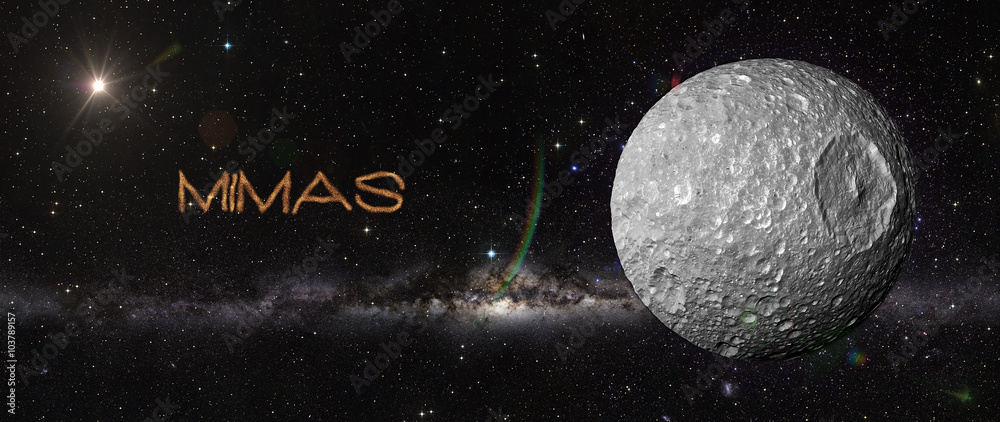 Wall mural planet mimas in outer space.