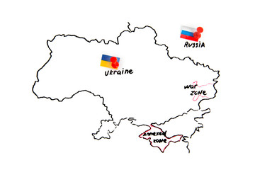 Map of Ukraine and Russia - territorial dispute concept