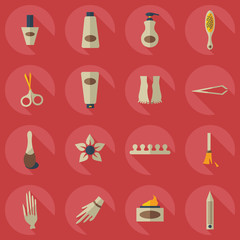 Flat concept, set modern design with shadow manicure