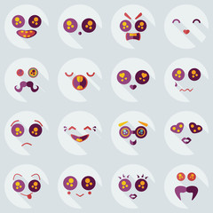 Flat concept, set modern design with shadow smiley