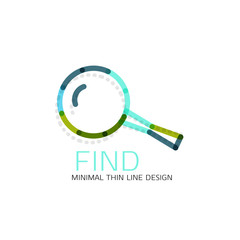 Vector thin line design logo magnifying glass, search and find or zoom logotype concept. Linear minimalistic business icon