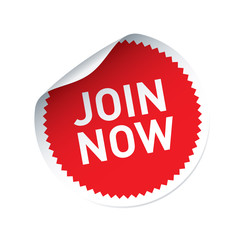 Red vector sticker and text JOIN NOW