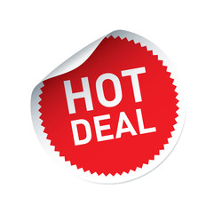 Red vector sticker and text HOT DEAL