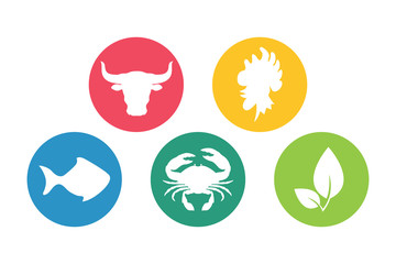 Food types flat icons silhouette set
