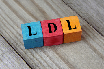 LDL (Low-density lipoprotein) acronym on colorful wooden cubes