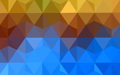 Multicolor blue, yellow, orange polygonal design pattern, which consist of triangles and gradient in origami style.