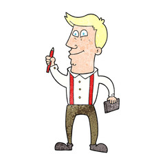 textured cartoon man with notebook and pen